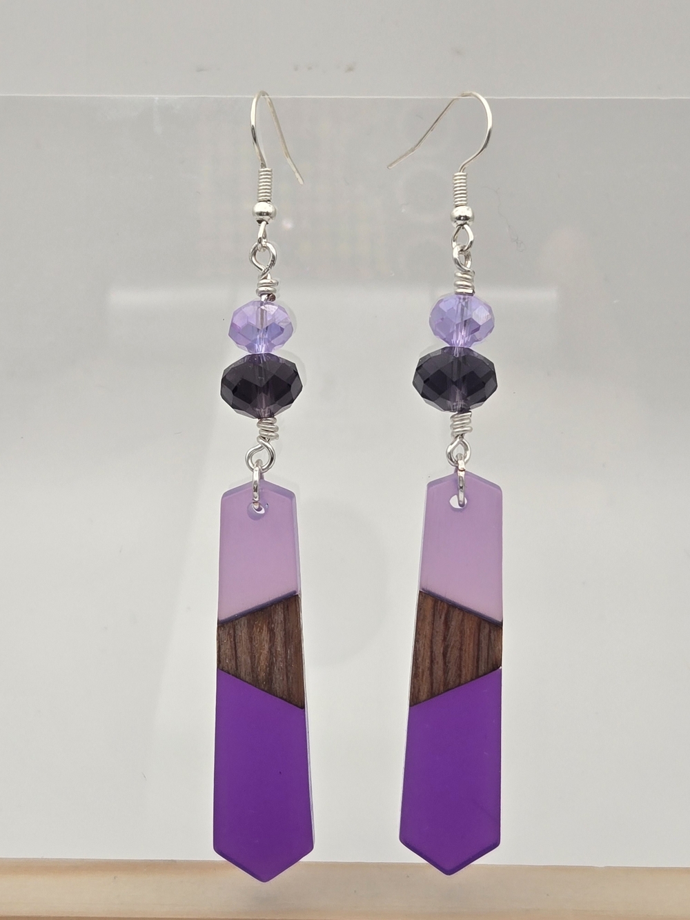 Purple Resin and Wood Inlay Dangle Earrings - Women Jewelry